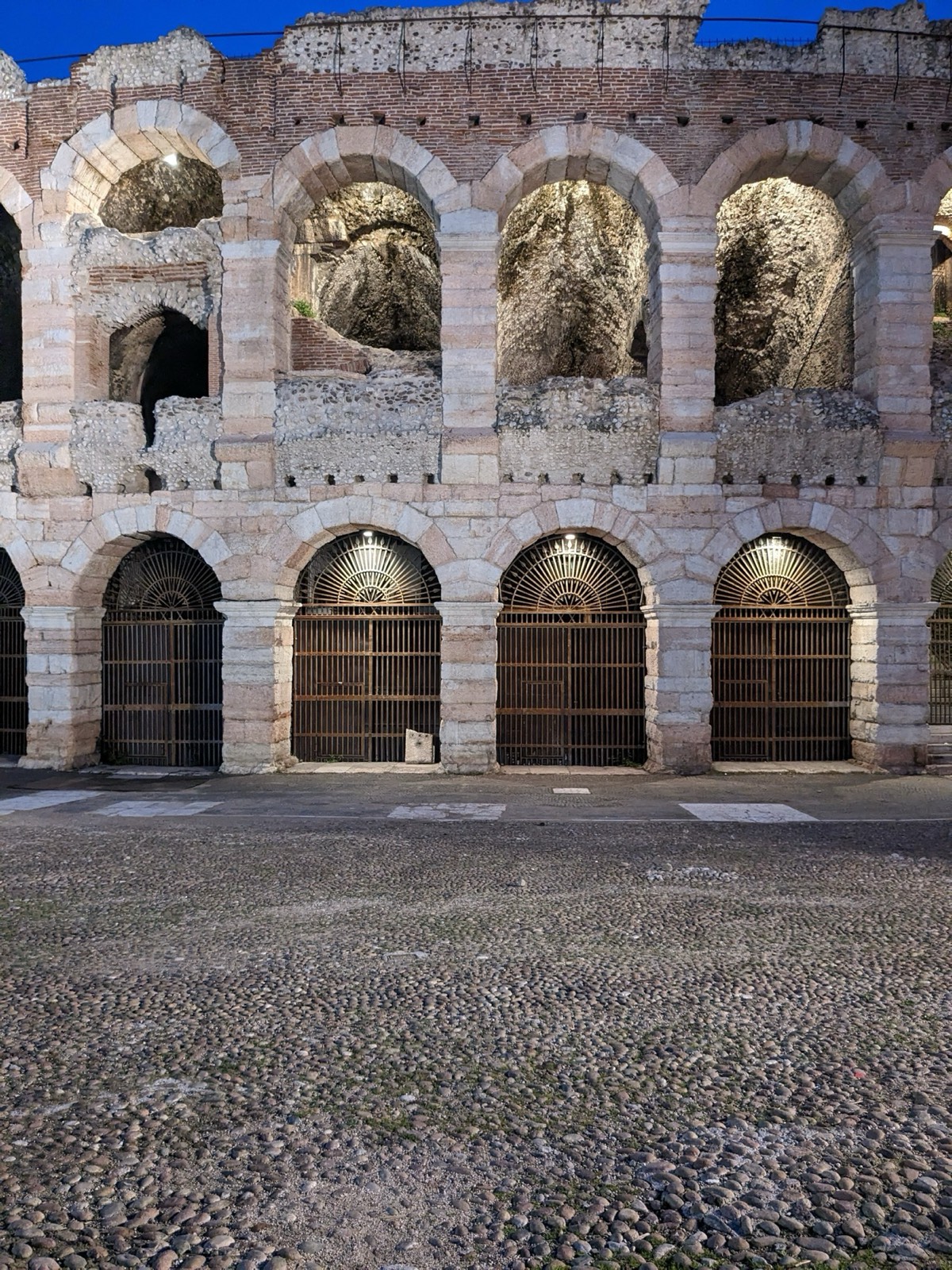The Arena exterior arches in Piazza Bra at night