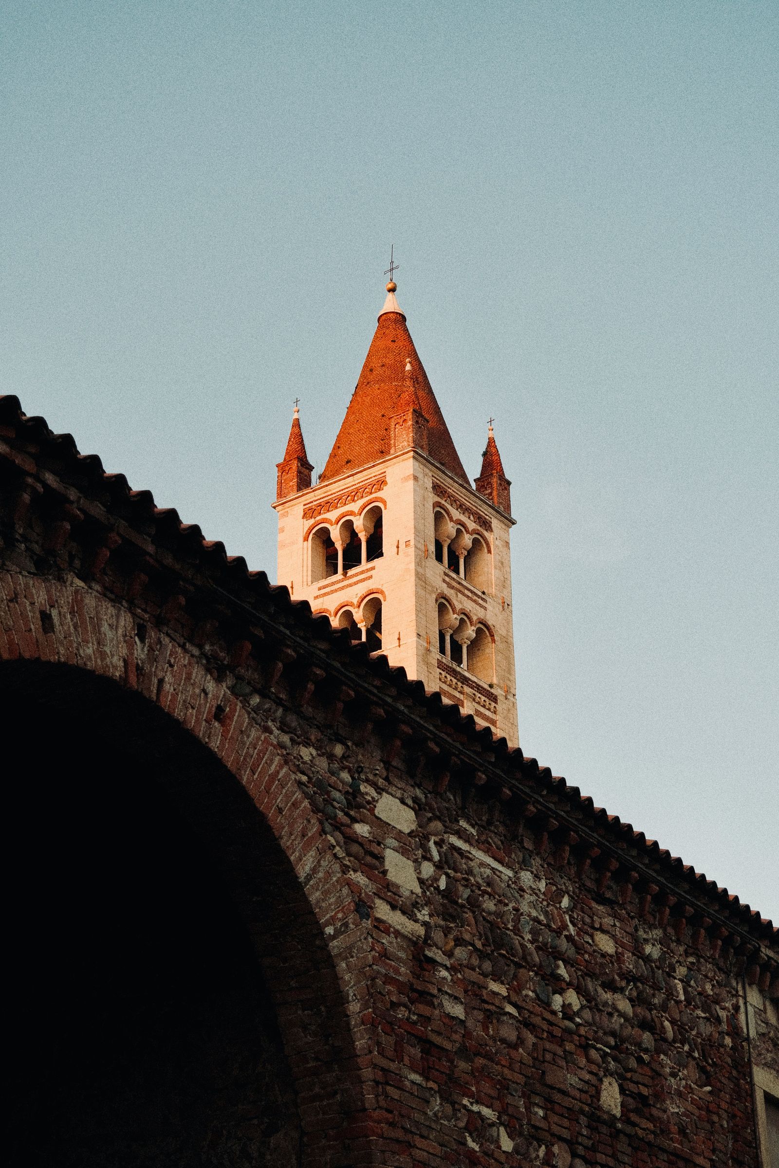The bell tower of San Zeno in Verona at sunset