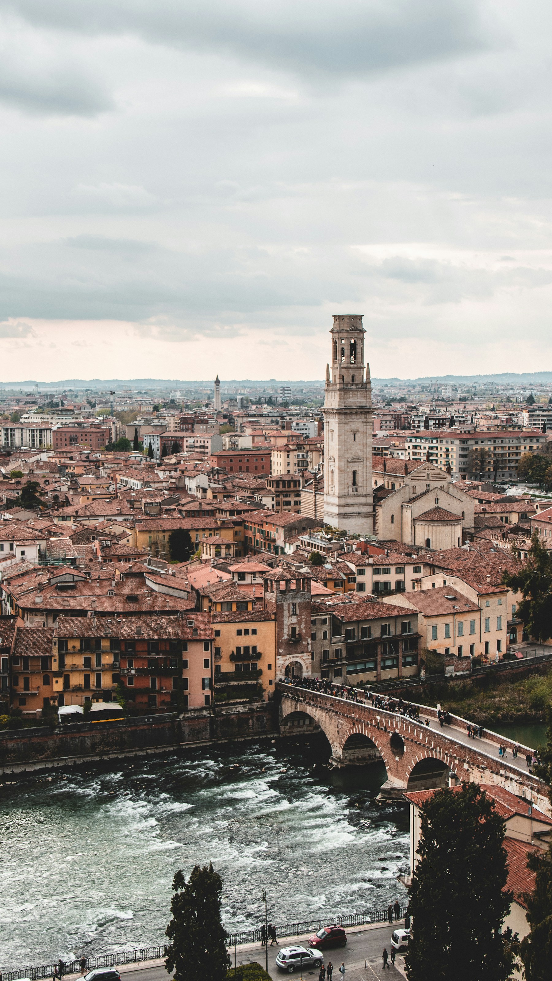 View across the Adige River and Ponte Pietra in Verona
